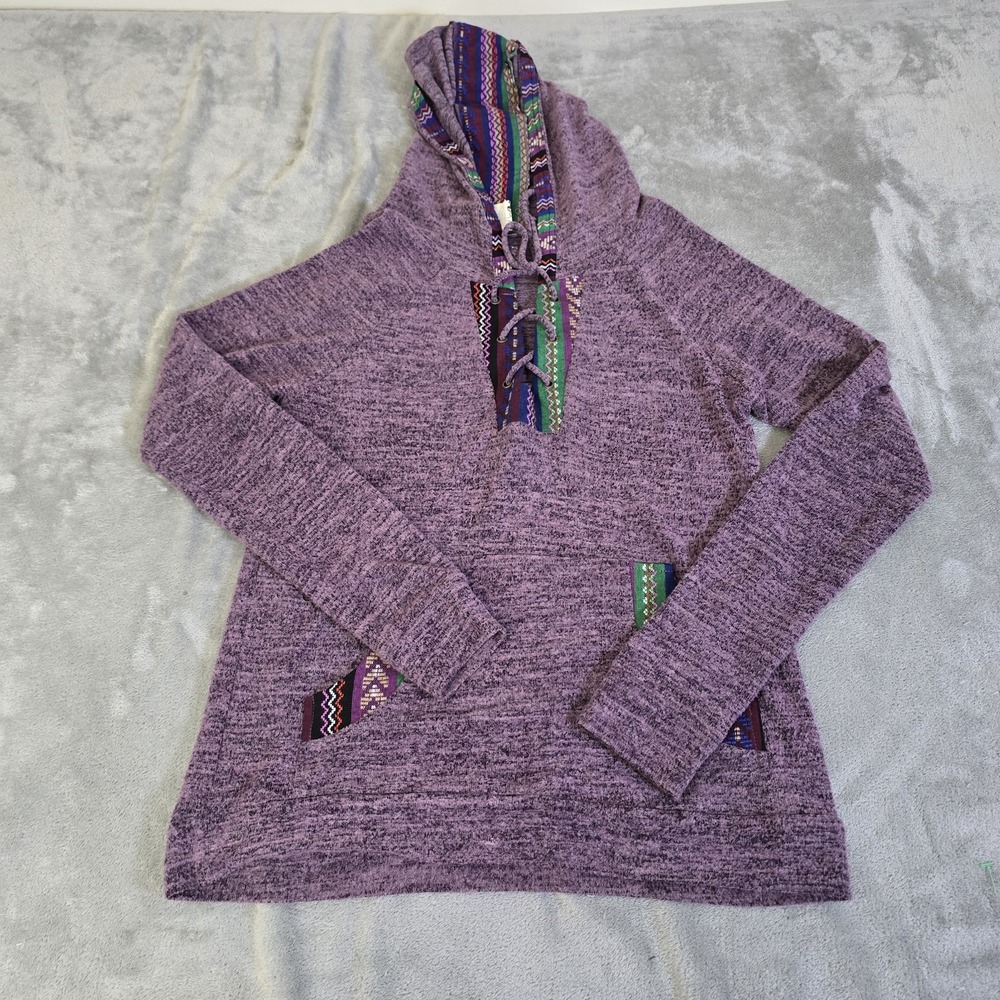 Skonhet Hoodie Womens Medium Purple Boho Top Tribal Southwestern Trim Casual